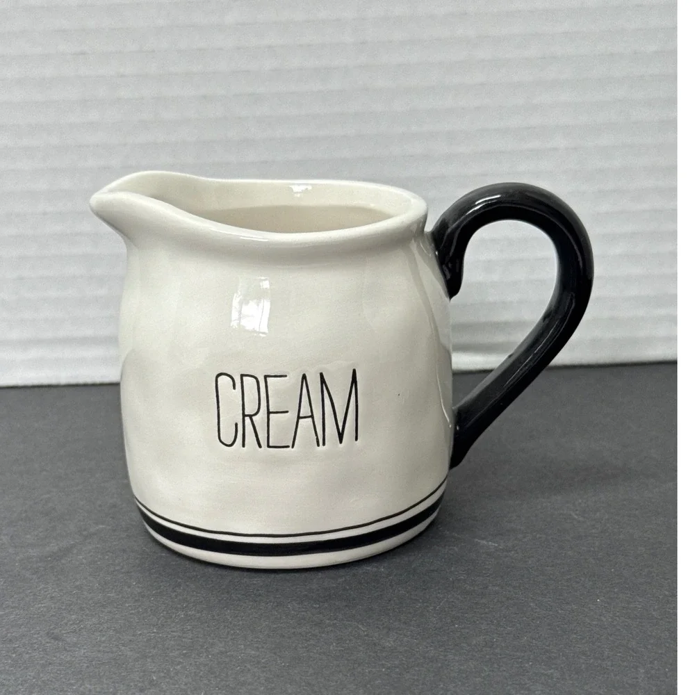 Pfaltzgraff Cream Pitcher White Black Farmhouse Ceramic Creamer Handwash Only